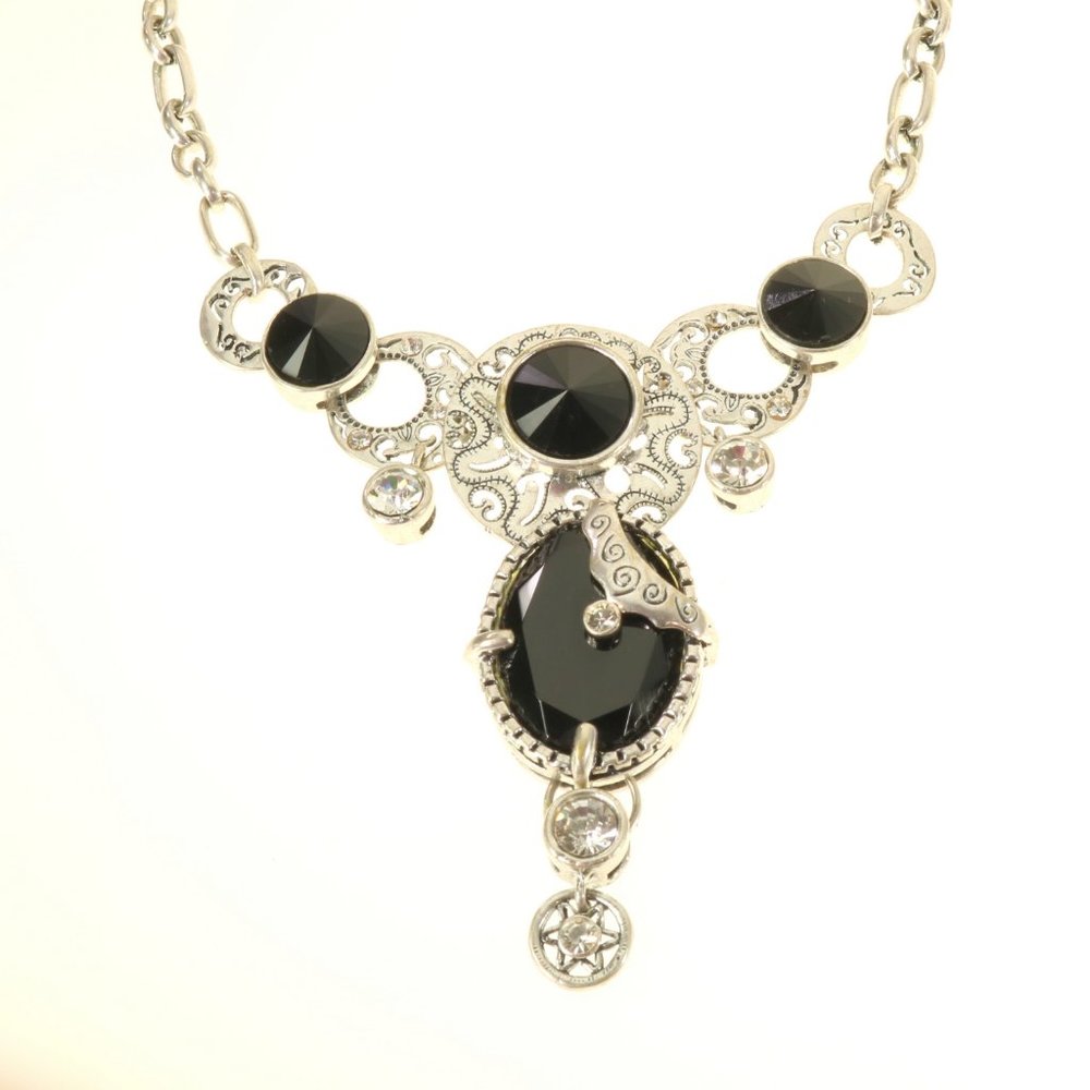 Chunky DG Necklace Black Stone Silver Tone